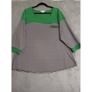 Notations Womens Plus Blouse Black Stripe Green Yoke Colorblock Zipper 3X